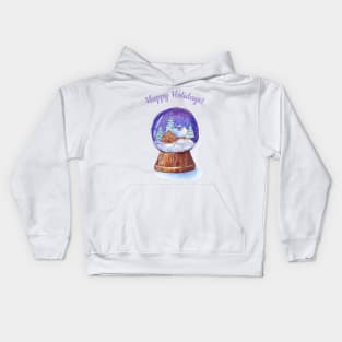 Snow globe Winter cottage with "Happy Holidays" Kids Hoodie